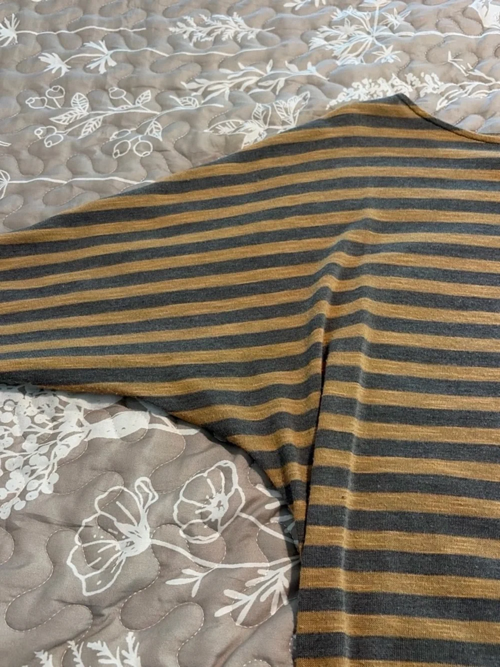 CAbi Striped Boatneck Top in Mustard and Slate